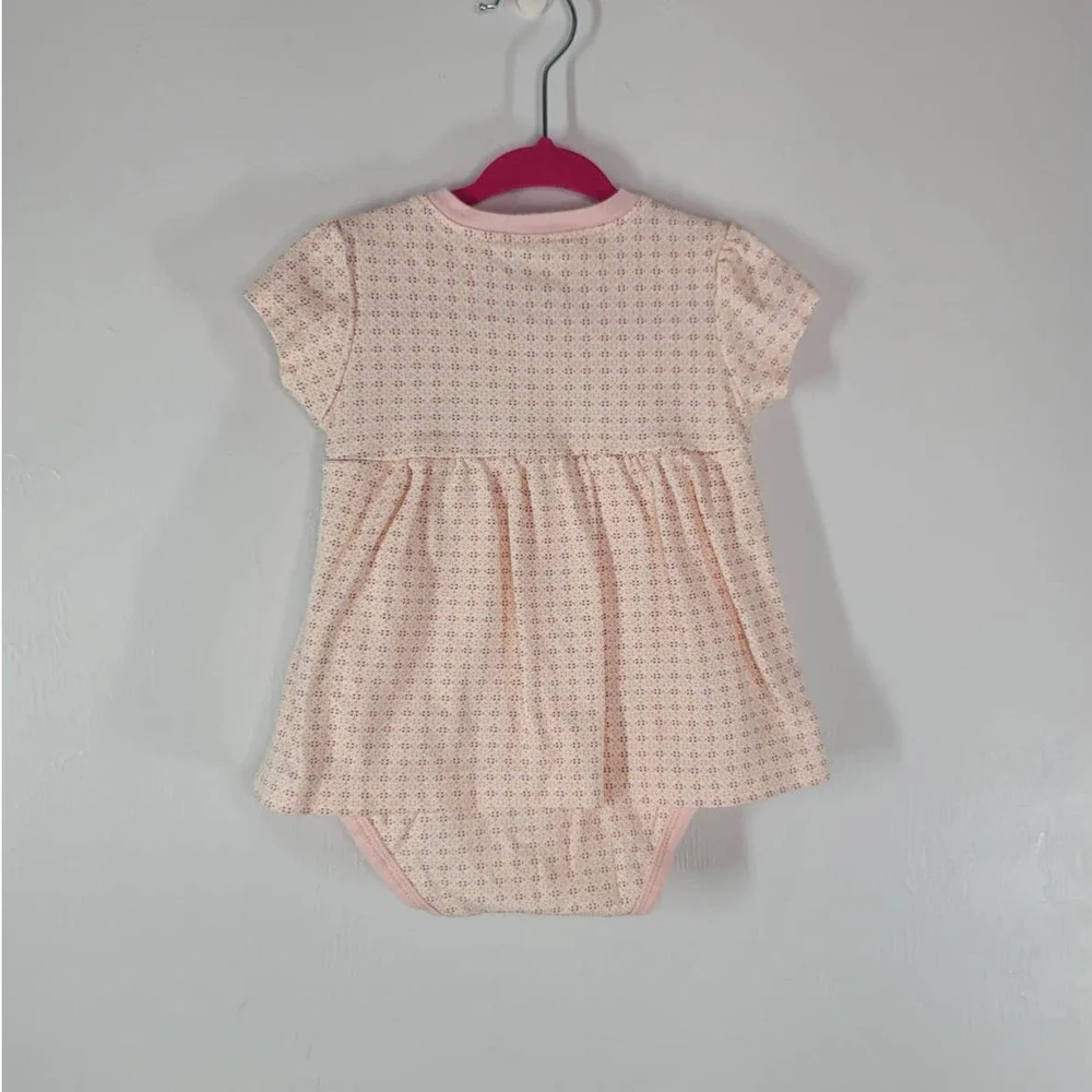 Tea Collection Bodysuit Dress Size 6-12M Printed V-Neck Short Sleeve Pink Cotton